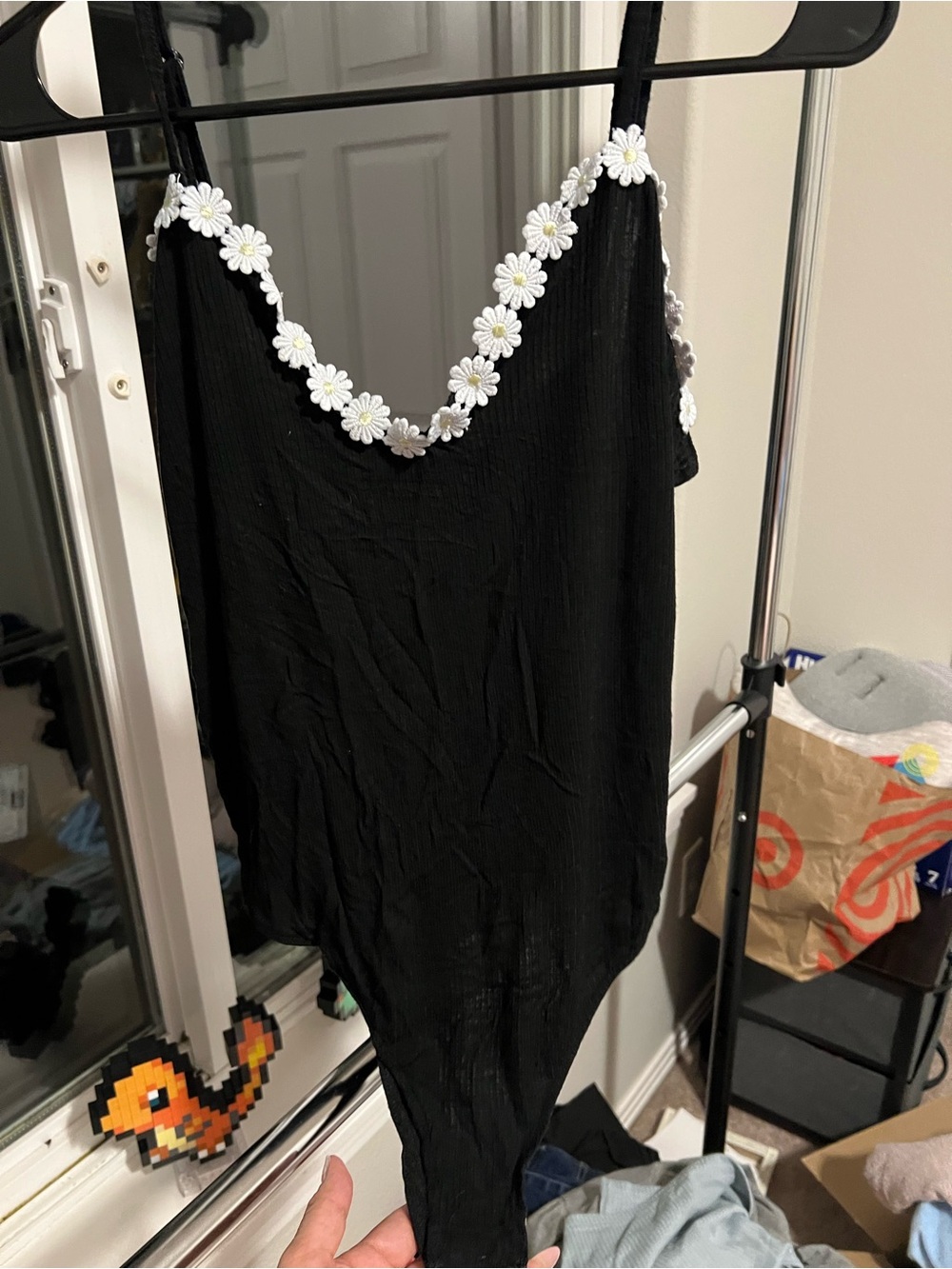 BCBGeneration Black Bodysuit with White Daisy Trim